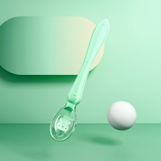 嬰幼兒食品級矽膠軟勺 短款綠色 寶寶輔食湯匙 耐高溫不傷牙齦, 綠色,短款, 1個