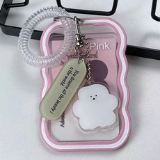 말랑구미 실리콘 스프링 스트랩 카드홀더 아이돌 탑로더 포토카드 교통카드 케이스 학생증 키링, 1개, 핑크