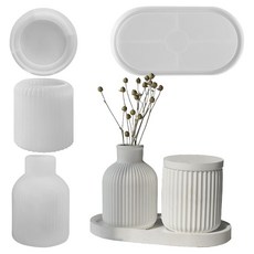 실리콘 화분 금형 4 Pcs 석고 꽃병 실리콘 금형 수지 금형 장식 금형 DIY 수지 드립 탁상 장식품, 표시된 대로
