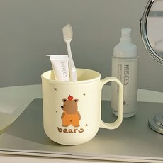 卡通比熊高級洗漱杯手柄款 家用情侶閨蜜耐摔牙刷杯 學生宿舍適用, 1個, 高級比熊漱口杯-蘋果小棕熊