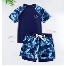 Little Oz男童款泳裝短袖短褲套裝小學生青少年防曬衣