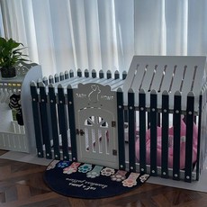 강아지 반려견 가림막 대형견 플라스틱 펜스 펫룸 견사, 1개, 그레이+화이트 도어+화이트 전체 상단