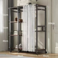 衣櫃傢用臥室簡易衣櫥出租房用結實耐用收納櫃經濟型組裝金屬衣櫃衣櫃 衣櫥 簡易衣櫃 組裝衣櫃 可移動衣櫃, 【90CM】黑色帶紗簾-3A碳素鋼