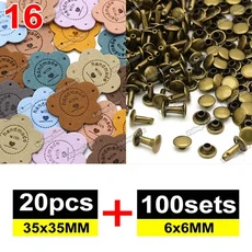 20pcs 믹스 가죽 레이블 100 세트 6x6MM 금속 스파이크 수제 의류에 대 한 양각 태그 DIY 모자 바느질 액세, 17 16