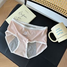 【防漏安心】生理褲 女士內褲 經期內褲 生理期內褲 三角褲 安全褲 牛奶絲面料 可愛狗狗印花 防漏防側漏 經期睡眠運動必備, 淺杏