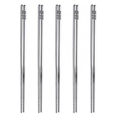 304不鏽鋼筷5雙入組，家用防滑不鏽鋼筷子，耐用易清洗餐具, 1套, 本鋼色, 5雙