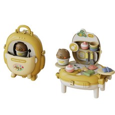 扮家家H1M 化妝梳妝手提盒玩具套裝 維修 醫生 超市 兒童 模擬 家家酒 化妝箱 手提盒 過家家 玩具, 1個, 彩泥款（黃色系』萌熊手提盒