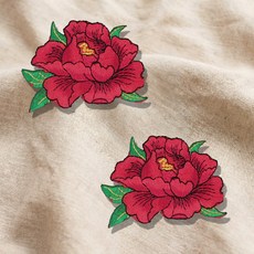 한복 자수 패치 연꽃 장식 열접착 와펜, 딥 레드 (NO.13), 2개