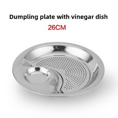 두꺼운 스테인리스 만두 접시 이중층 배수 과일 트레이 식초 가정용 중국 스타일, 01 26cm(식초 접시 포함)
