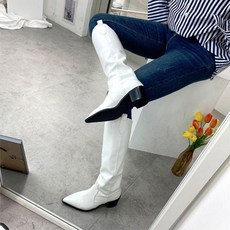 뾰족코 미들굽 통굽 옆고리장식 웨스턴 롱부츠