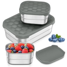 Leonyo 아동용 18/10 스테인리스 스틸 도시락 용기 실리콘 뚜껑이 있는 누출 방지 식품 스낵 학교 어린이집 피크닉용 금속 유아 상자 무독성 그린(739.3ml(25, Gray