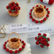 꽃다발코스터 꽃다발컵받침 만들기 DIY, 빨간장미+바구니, 1개