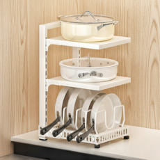 높이조절 후라이팬 냄비 정리대, 화이트, 1개, 3단