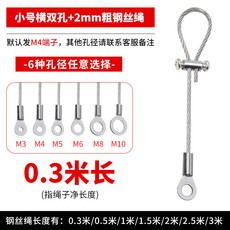 鋼絲吊繩 M3-M10 魚眼端子 燈具防墜安全繩 掛畫器鎖線器, 1個, 2mm粗—0.3米繩-橫雙孔鎖釦-默認M
