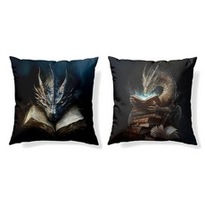 GTYNU Vintage Magical 블랙 드래곤 독서 책 장식용 쿠션 커버 45.7 x 45.7cm(18 x 18인치) 2개 세트 어린이 게이머 및 책벌레를 위한 판타지, 51 Decor 034a