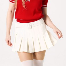 골프 여성용 패널 플리츠 벨트 스커트 화이트, M
