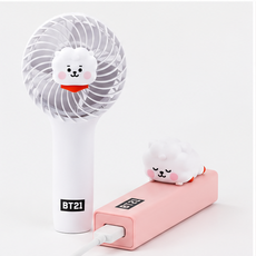BT21 RJ 手持風扇 USB集線分享器組合, 白色, 手持風扇加USB集線器