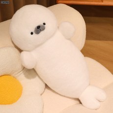 DFMEI 可愛趴姿海豹公仔柔軟海獺毛絨玩具布娃娃兒童睡覺抱枕女生禮物, 豆豆眼