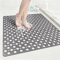 EIVINJE 흡착 컵이 있는 미끄럼 방지 샤워 매트 68.6 x 68.6cm(27 27인치) 빠른 배수 TPE 발 위에서 부드러운 샤워를 위한 대형 욕실 쉬운 건조 및 절단, 회색