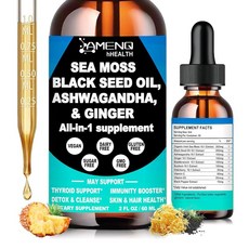 여성용 남성용 바다 이끼 드롭 유기농 아일랜드 바다 이끼 블랙 씨앗 오일 아쉬와간다 생강 장 및 면역 건강을 위한 액체 SeaMoss 보충제 바다 이끼 젤 슈퍼푸드 젤리, 여성용 남성용 바다 이끼 드롭 유기농 아일랜드 바다 이, 1개, 1, 60ml