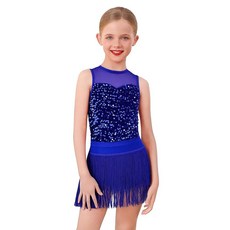 ODASDO 여아용 재즈 라틴 스파클 스팽글 댄스 의상 크루넥 민소매 바디수트 태슬 프린지 스커트 투피스 세트 레드 3~4세111043