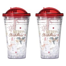 Tanana 플라스틱 빨대 휴대용 대용량 큐트 보온 텀블러, 2개, Christmas Lucky Snowman, 530ml