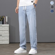 wassup 남자밴딩청바지 여름 쿨링 일자 텐셀청바지 루즈핏 긴 바지