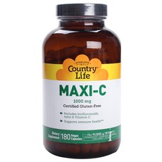 Country Life 維生素C素食膠囊 1000mg, 180顆, 1罐