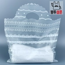 [봉투삼촌] HD PE 레이스 투명 비닐쇼핑백 손잡이 쇼핑 봉투 옷가게 선물 디자인 비닐백 100장, 1세트, 25호(25 * 34)