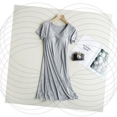 여성 홈웨어 부드러운 원단 촉감 반팔 롱 원피스 여름 실내복 라운지 룸웨어