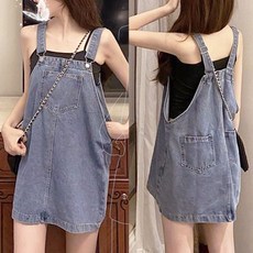 SISI 牛仔背帶裙 丹寧寬鬆無袖大口袋 吊帶裙 百搭顯瘦修身學生連身裙