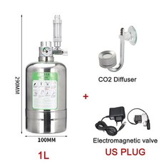 수족관 CO2 발생기 시스템 키트 스테인리스 스틸 실린더 시스템 식물 물고기용 이산화탄소 반응기 키트, 1L Full set US, 1개