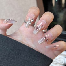 穿戴甲高級感豹紋閃鑽法式美甲甲片貓眼辣妹穿戴式指甲片, 1個, BY1746花香蝶舞:手工甲S碼#10片/袋