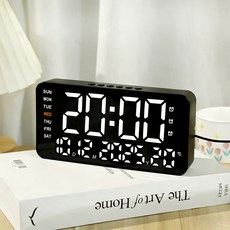 DIU LED鏡面鬧鐘多功能數字顯示時鐘學生宿舍可掛桌面電子鐘, 白底（英文版）:如圖