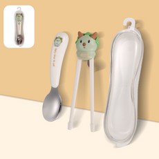 台灣現貨 兒童練習筷 訓練筷 虎口定位 防滑款 喫飯學習筷 幼兒園輔助 筷卡通套裝 練習筷 防滑款喫飯 學習筷幼兒園輔助, 三角龍【學習筷+勺子+盒子】, 1個