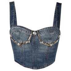 에어리어 클로 컵 크리스털 장식 데님 뷔스티에