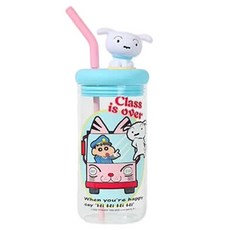 StarR 크레용 신짱 밀크푸딩 빨대 유리 콜드컵 680ml, 1개, 작은 흰색 스타일 1개, 작은 흰색 스타일