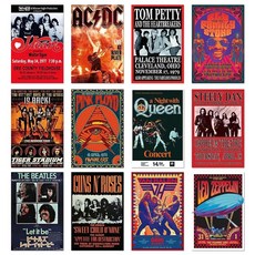 TUOCYERD 빈티지 락 밴드 포스터 12피스 70년대 80년대 90년대 레트로 방 침실 장식 벽 아트 콘서트 포스터 콜라주 HD 캔버스 프린트 대학 기숙사용 바 20., TUOCYERD 빈티지 락 밴드 포스터, 12피스 70