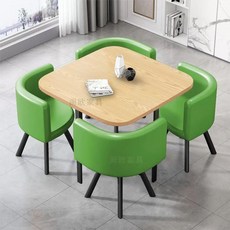 상담테이블 원탁테이블 의자 책상 세트 회의용 미팅 사각그레이책상 80x80x75cm+그린의, AJ. 베이지색 사각형 녹색 가죽 의자