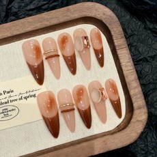 指見 美拉德風 法式長款 金屬感 穿戴甲 貓眼穿戴甲, 1個, 2511-長水滴,特小號XS