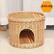 반려동물 고양이 라탄집 숨숨집 동굴 쉼터 반려묘 라탄하우스, 1개, 1단 대형 내추럴 쿨링 매트 포함