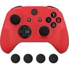 엑스트림레이트 플레이바이탈 소프트 미끄럼 방지 실리콘 케이스 커버 엄지 스틱 그립 캡 보호 스킨 Xbox One X S 컨트롤러 - 반투명 클리어, Red, 1개