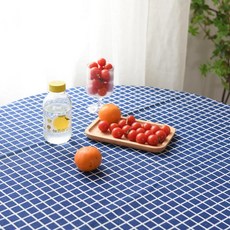 준하마켓 프렌치피크닉매트 돗자리 린넨피크닉매트, 1개, 100x70cm, 블루 2cm 체크