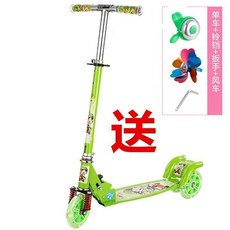 兒童滑板車三輪閃光，寶寶滑滑車3-6-12歲，男孩女孩踏板車二輪扭扭車, 綠色大輪, 1個