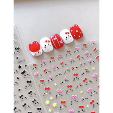 귀여운 리본고양이표정스티커 여름네일아트, S-140/귀여운 리본고양이표정스티커-블랙, 1개