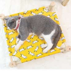 PETCHUCHU 고양이 해먹침대 강아지 침대 고양이 애견해먹 원목 애견침대, 1개, 옐로우