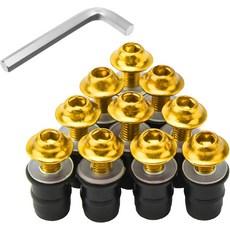 VCYOPN 10 PCS 모터사이클 윈드실드 볼트 나사 키트 렌치가 장착된 M5 장착 차체 페어링용 알루미늄 합금 고정 장치파란색, Golden