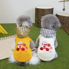 狗狗衣服秋冬加厚可牽引條紋帽衛衣，小型犬貓咪保暖時尚條紋帽衛衣, 黃色,S, 1個