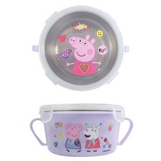 不鏽鋼防滑碗 止滑碗 隔熱碗 餐碗 幼稚園餐碗 麵包超人 汪汪隊 迪士尼 巧虎 POLI 兒童碗 學習碗, 1個, 雙耳碗-佩佩豬-紫 / 2484