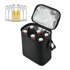 Beautyflier 플립 탑 유리병 휴대용 가방 스윙 유리병용 단열 보관 6병 226.8g(8온스)/250ML 유리병을 위한 캐리어 백 여행 피크닉 파티에 적합(가방만, Beautyflier 플립 탑 유리병 휴대용 가방, 스